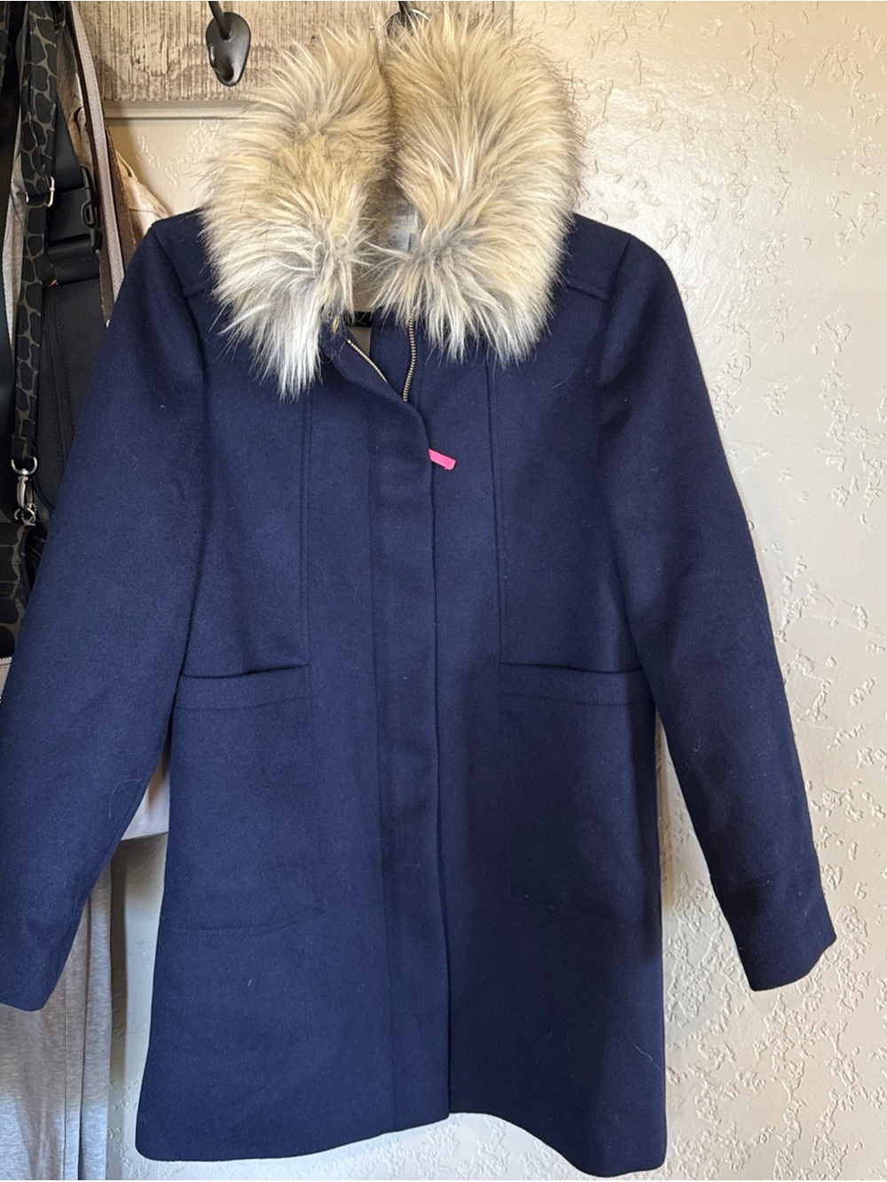 $228 J Crew Crewcuts Girls Chateau Faux Fur Collar Coat Wool Blend Navy 14